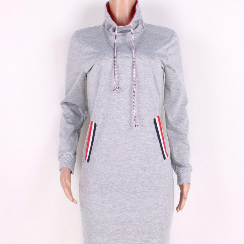 High Neck Sports Casual Dress Gray